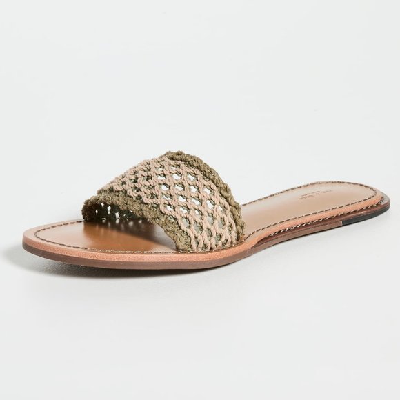 Rag & Bone Melrose Slides in Warm Khaki Green Net